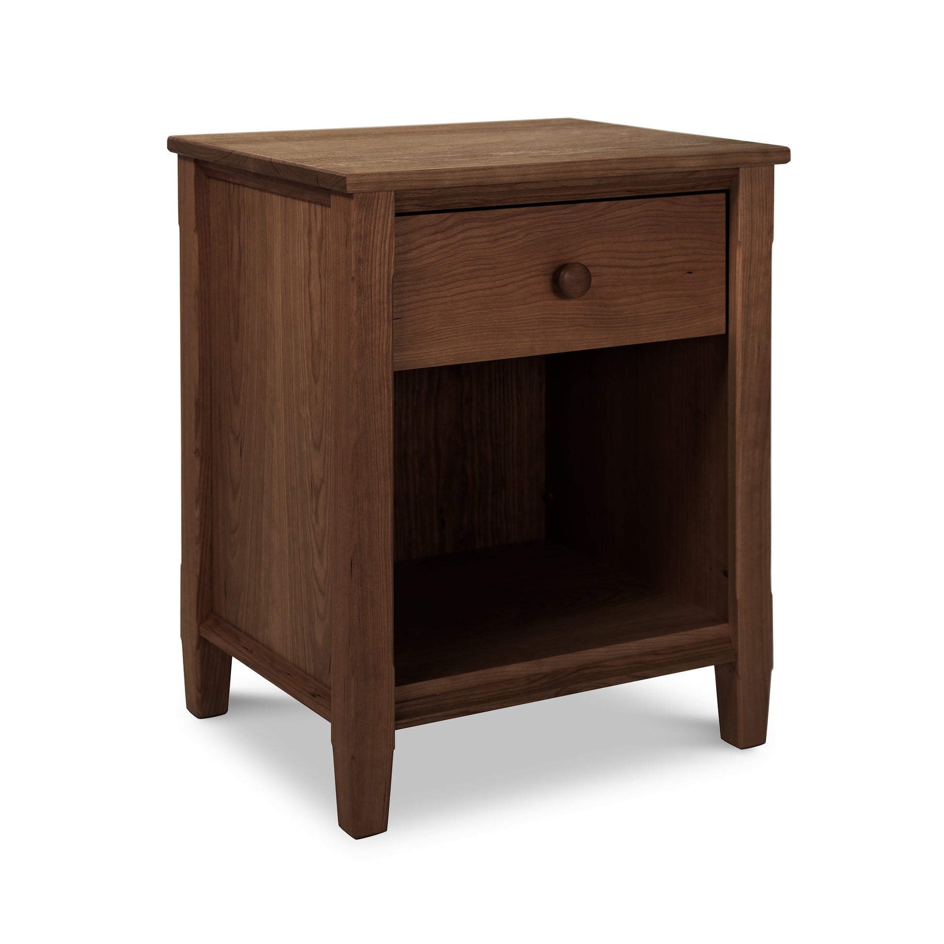 Vermont Shaker 1-Drawer Enclosed Shelf Nightstand in fine hardwood with smooth finish, featuring a simple design and highlighted by exceptional craftsmanship.