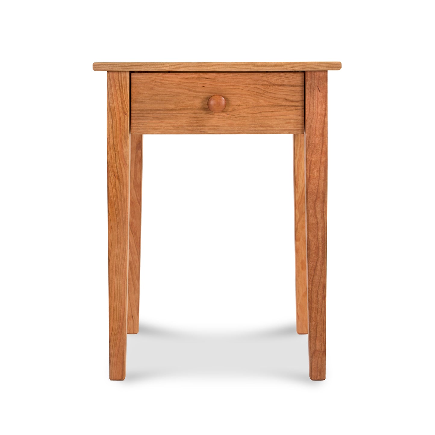 Vermont Shaker Bedside Table by Maple Corner Woodworks, crafted from sustainably harvested solid wood, featuring a single drawer and four sturdy legs.