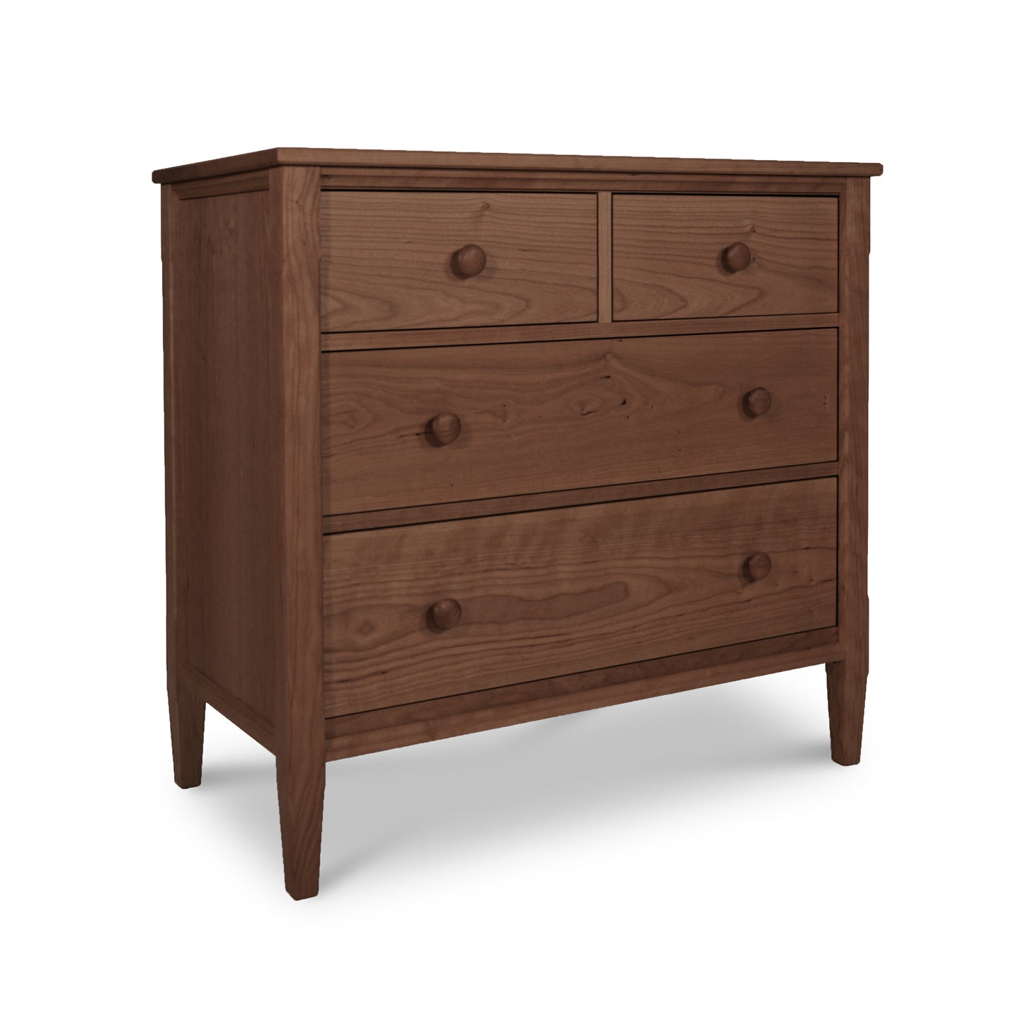 Vermont Shaker 4-Drawer Chest in solid cherry wood with round handles and four spacious drawers, showcasing a timeless classic design.