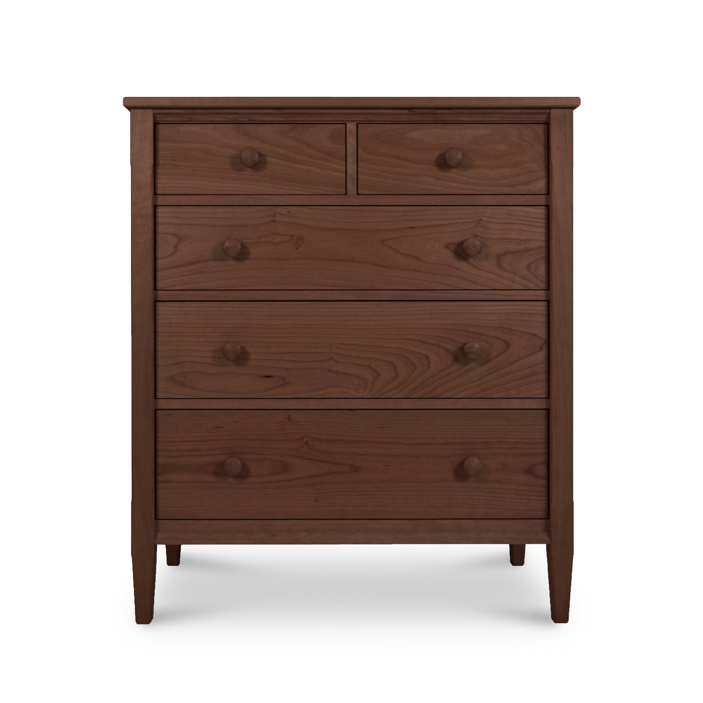 Handcrafted Vermont Shaker 5-Drawer Chest by Maple Corner Woodworks, featuring solid wood construction with five spacious drawers and round knobs.