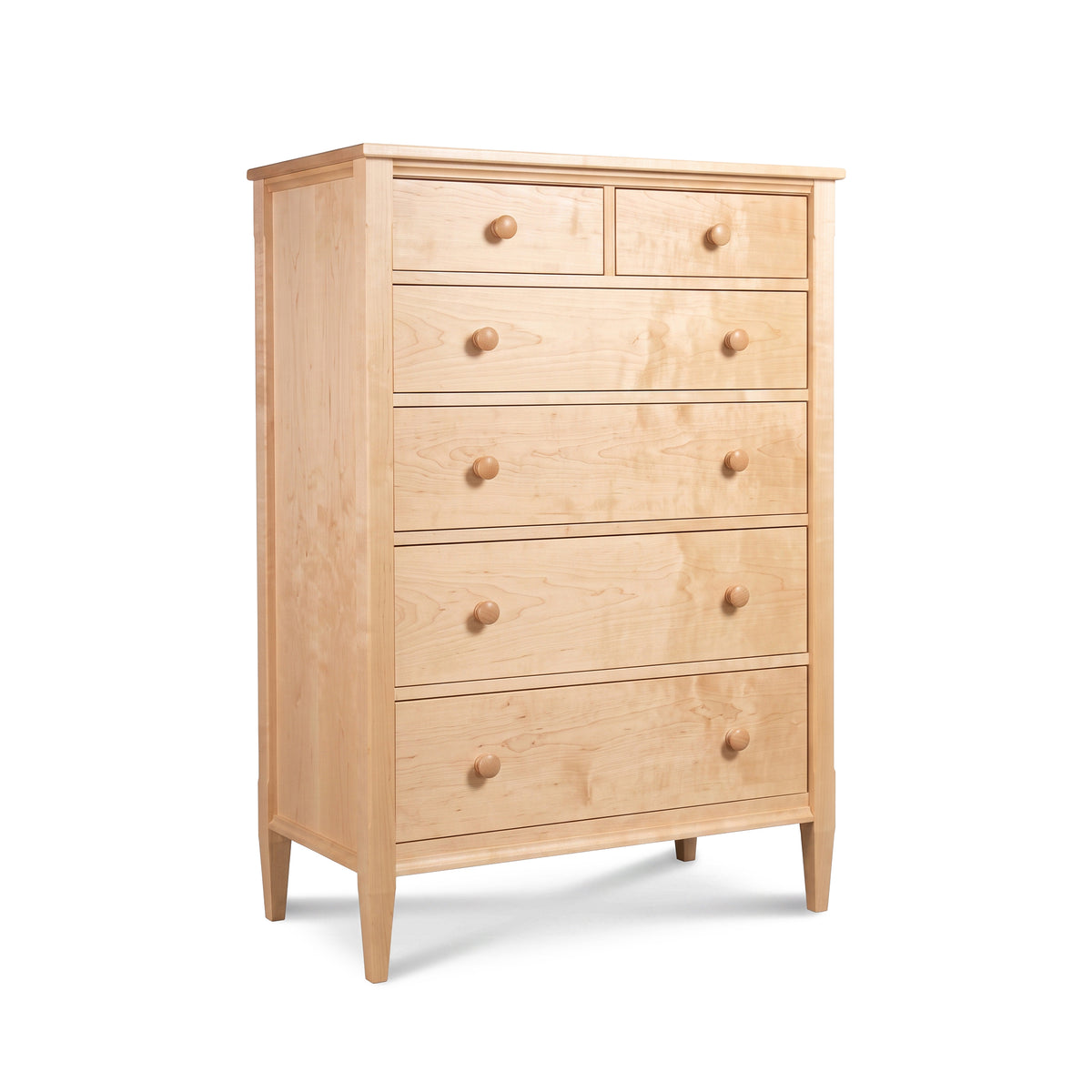 Vermont Shaker 6-Drawer Chest by Maple Corner Woodworks in solid hardwood with handcrafted detail and round knobs, showcasing American craftsmanship.