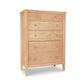 A Vermont Shaker 6-Drawer Chest from Maple Corner Woodworks, featuring round knobs and a light natural cherry finish, isolated on a white background.