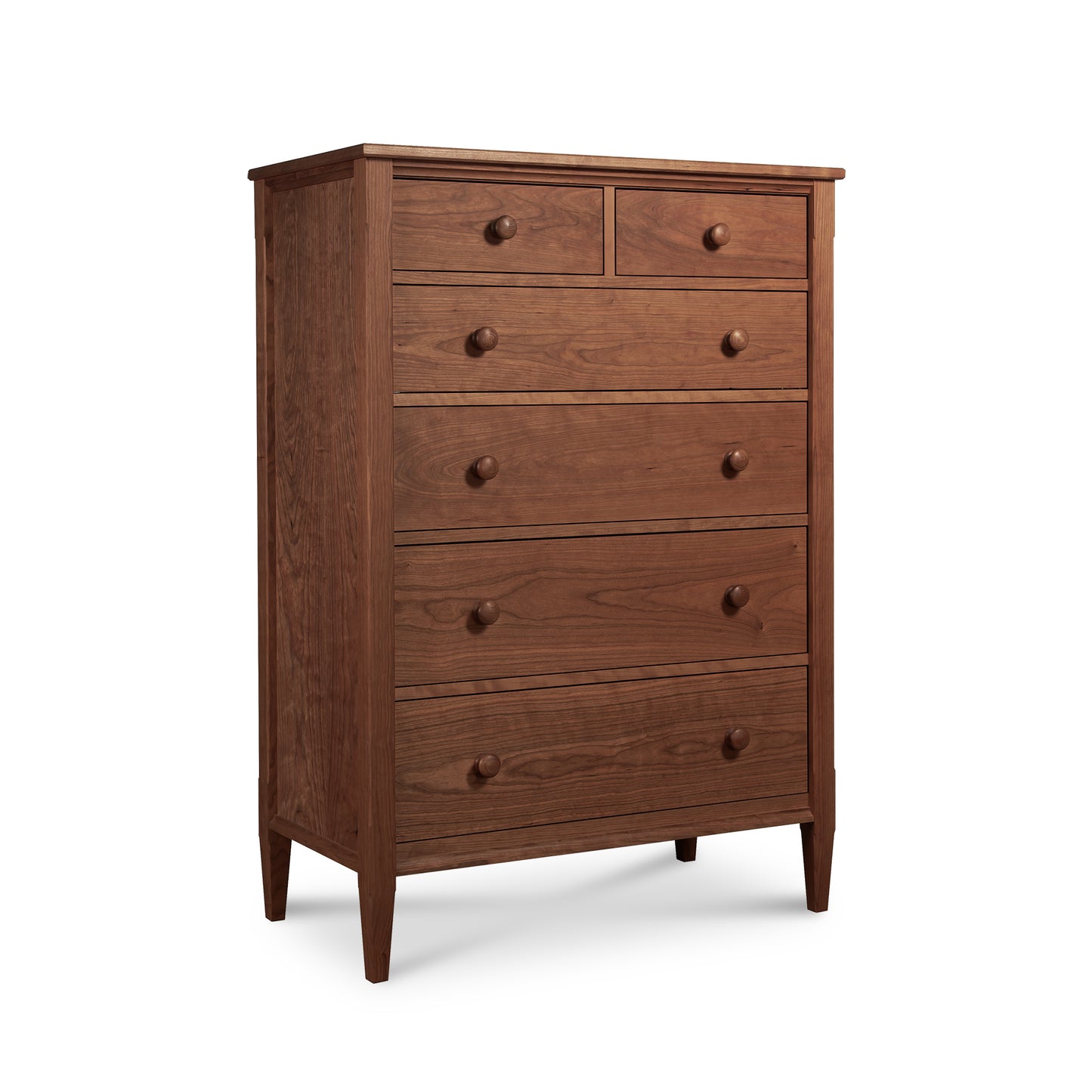 Vermont Shaker 6-Drawer Chest by Maple Corner Woodworks, tall design with six spacious drawers and round knobs, crafted from handcrafted hardwoods with a natural wood finish.