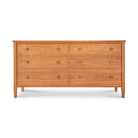 A solid wood Maple Corner Woodworks Vermont Shaker 6-Drawer Dresser isolated on a white background.