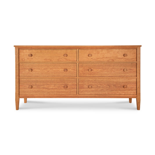 Vermont Shaker 6-Drawer Dresser by Maple Corner Woodworks, crafted from solid wood with six drawers and round knobs in a light finish, showcasing timeless Vermont craftsmanship.