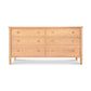 A Vermont Shaker 6-Drawer Dresser from Maple Corner Woodworks, featuring a simple, streamlined design and round wooden knobs, set against a plain white background.