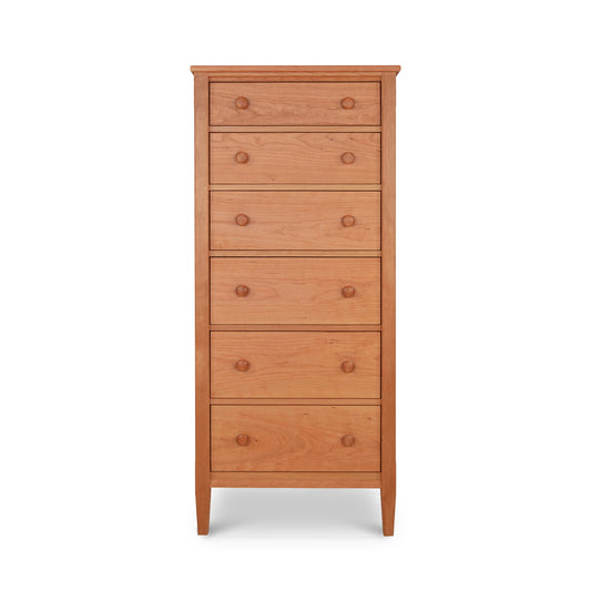 Handcrafted Vermont Shaker Lingerie Chest with six drawers and round knobs by Maple Corner Woodworks.