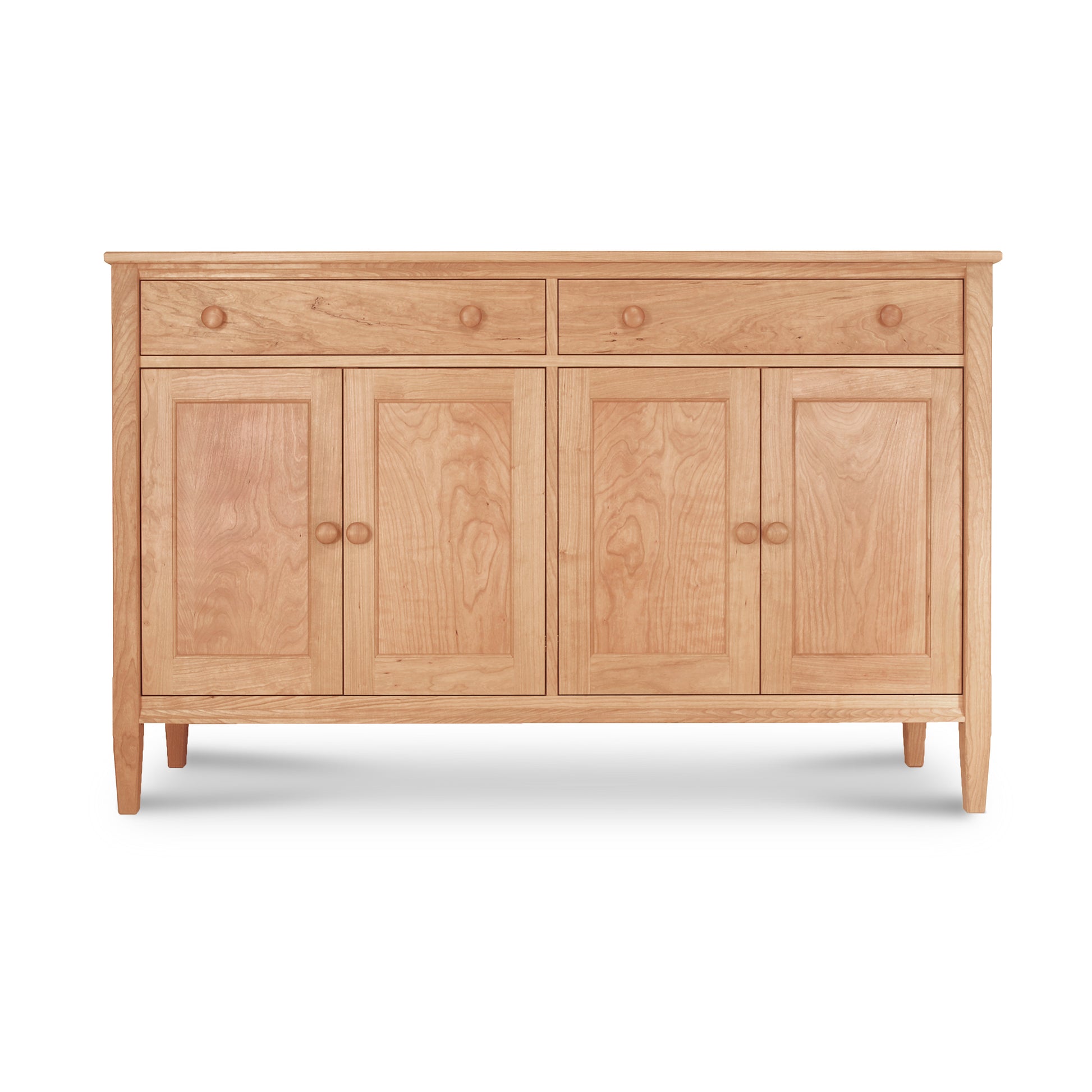 Vermont Shaker Large 60" Sideboard by Maple Corner Woodworks, showcasing genuine Vermont craftsmanship with solid hardwood construction, two drawers, and four doors with round knobs in a natural wood finish.