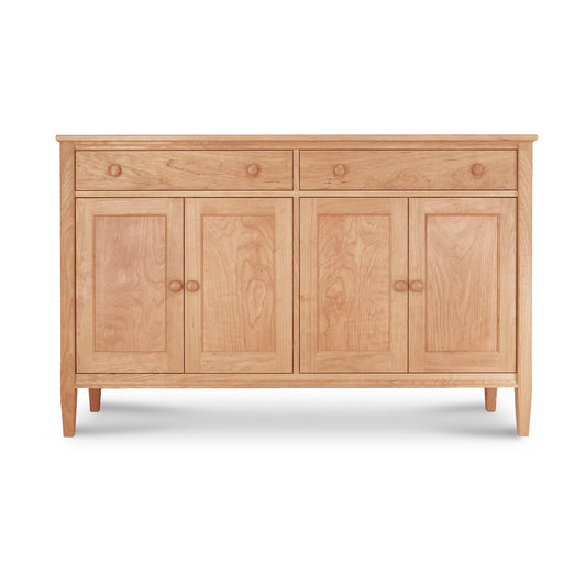 Vermont Shaker Large 60" Sideboard by Maple Corner Woodworks, showcasing genuine Vermont craftsmanship with solid hardwood construction, two drawers, and four doors with round knobs in a natural wood finish.