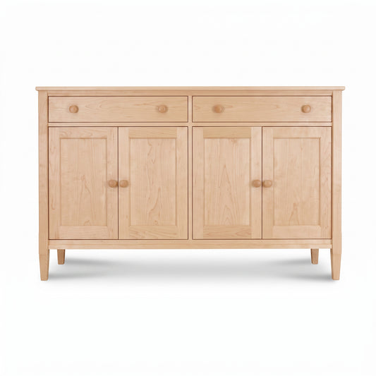 Vermont Shaker Large 60″ Sideboard by Maple Corner Woodworks, featuring four doors and two drawers in premium American-made hardwood.