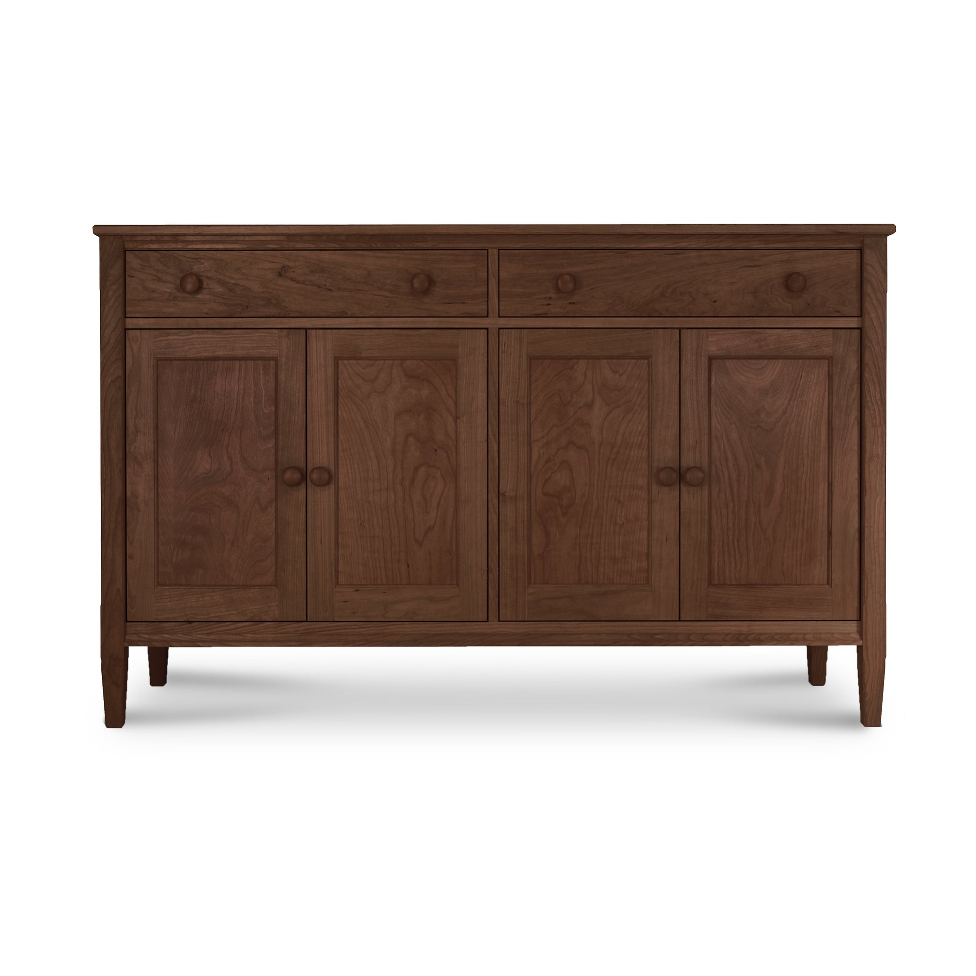Vermont Shaker Large 60" Sideboard by Maple Corner Woodworks, crafted from solid hardwoods with two drawers and four cabinet doors featuring simple round handles.