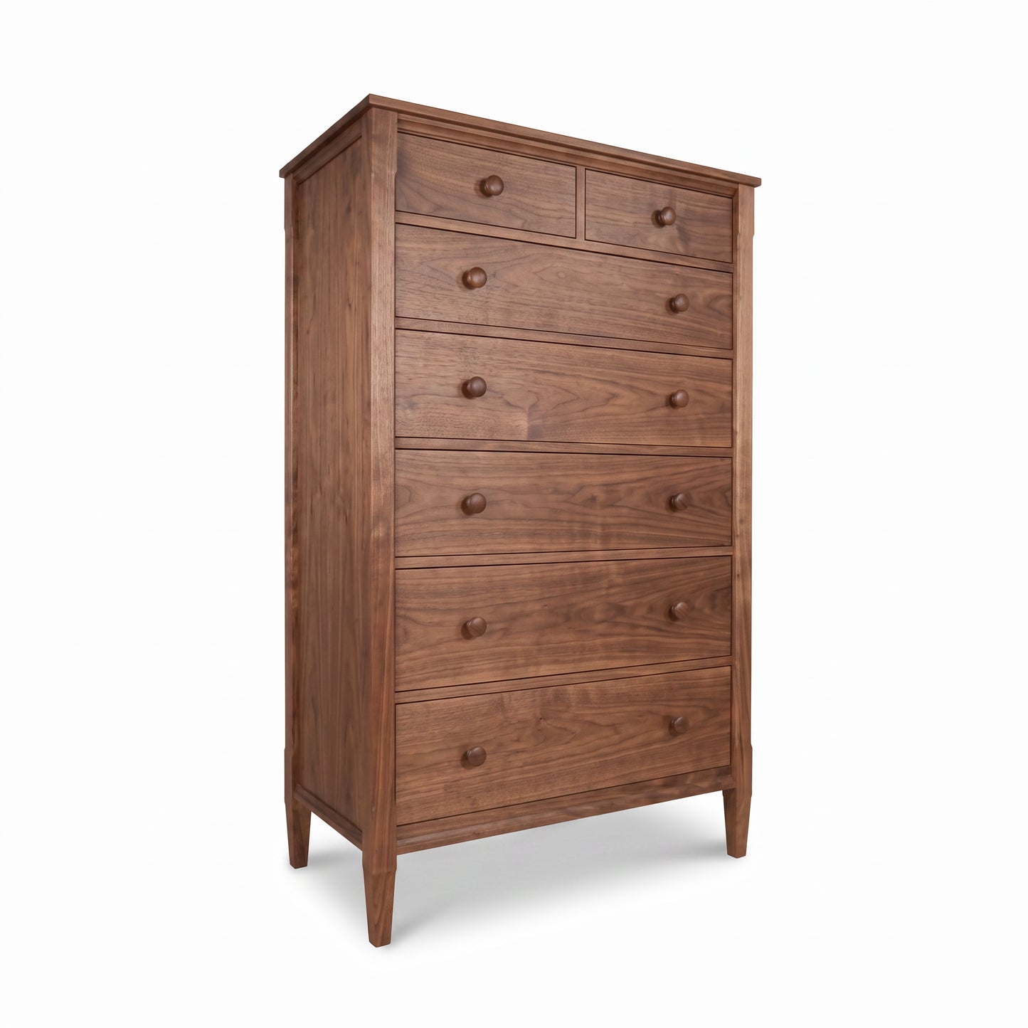 Vermont Shaker 7-Drawer Chest in cherry hardwood with round knobs, handcrafted by Maple Corner Woodworks, premium bedroom storage.