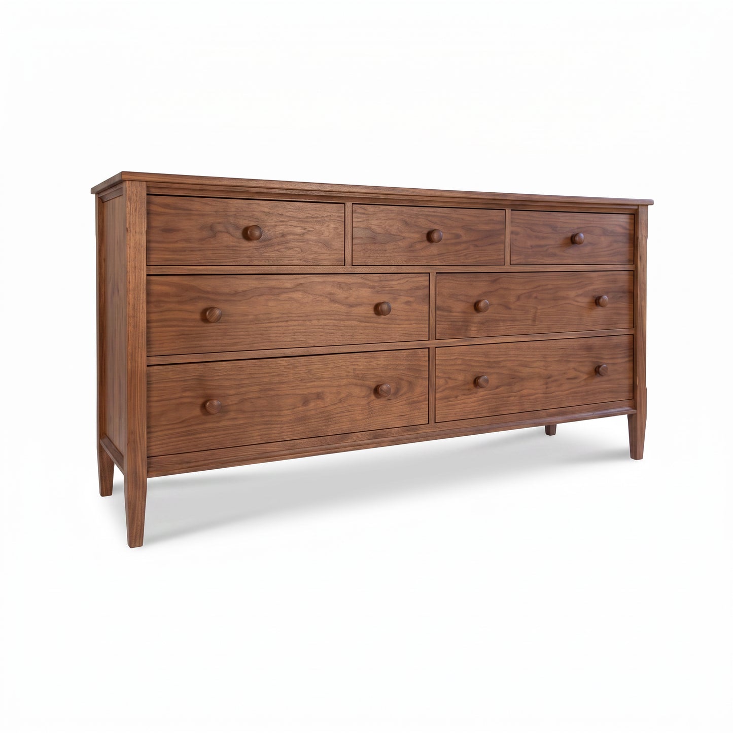 Vermont Shaker 7-Drawer Dresser by Maple Corner Woodworks in solid hardwood with round knobs and four legs, crafted in the USA.