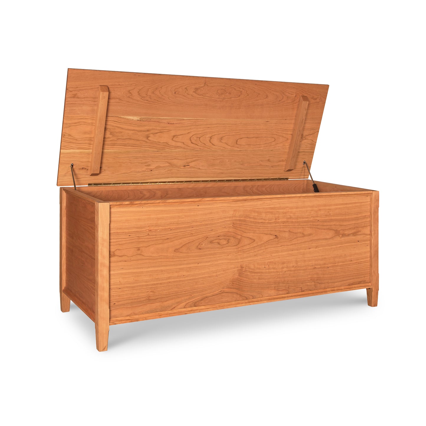 Vermont Shaker Blanket Chest with hinged lid and natural wood finish, crafted from sustainably harvested woods by Maple Corner Woodworks.