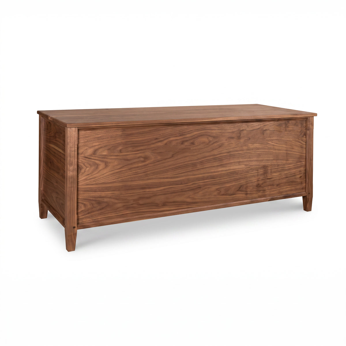 Vermont Shaker blanket chest by Maple Corner Woodworks with flat lid, rich wood grain, and four short legs; expertly crafted and eco-friendly.