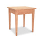 A Vermont Shaker End Table by Maple Corner Woodworks, with a square top and four legs, isolated on a white background. The table appears sturdy and is made of light-colored wood from sustainably harvested hardwoods.