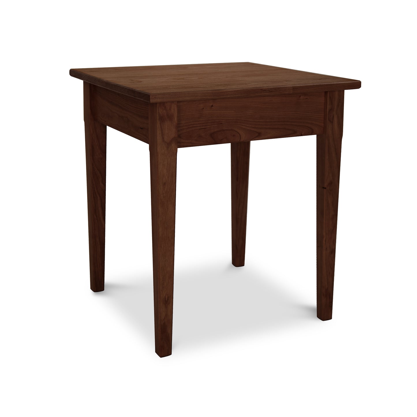 Vermont Shaker End Table by Maple Corner Woodworks featuring four sturdy legs and a rich dark brown hardwood finish.