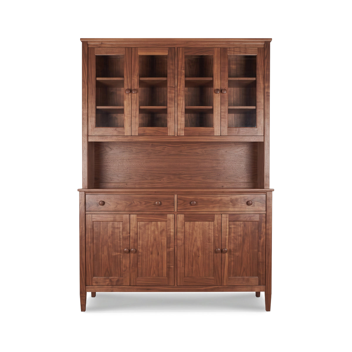 Vermont Shaker Large China Cabinet by Maple Corner Woodworks with elegant glass doors, drawers, and solid hardwood craftsmanship.