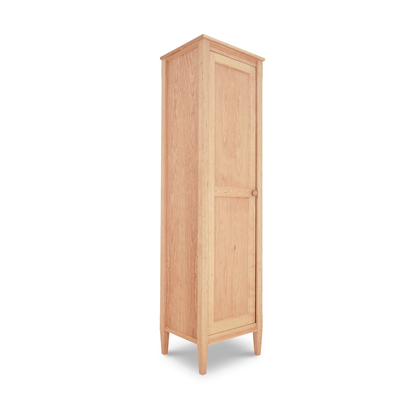 Vermont Shaker Narrow Bookcase with Mirror from Maple Corner Woodworks, showcasing a single door and four-leg design in solid wood.