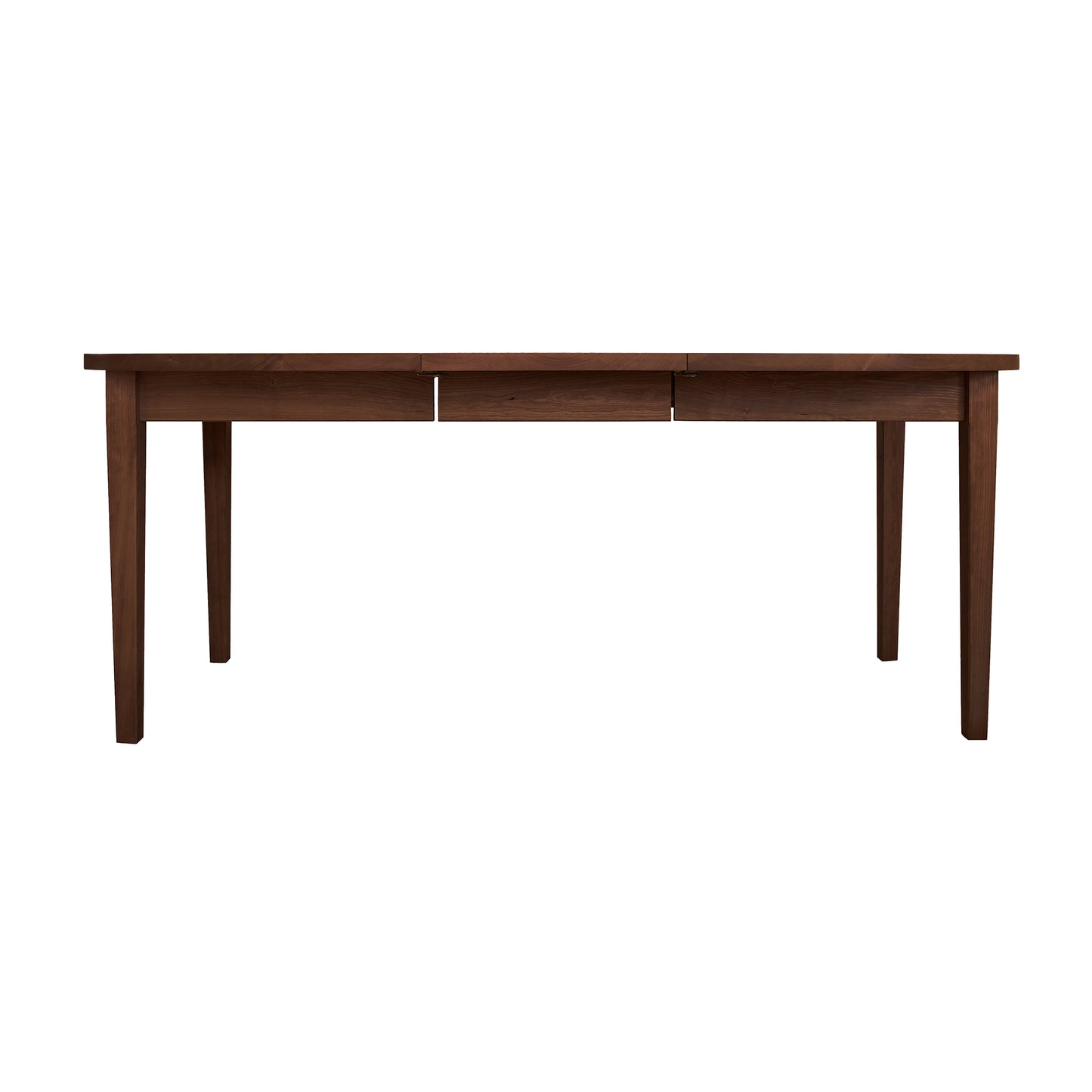 Minimalist Vermont Shaker Oval Extension Dining Table by Maple Corner Woodworks crafted from sustainably harvested wood with four straight legs and a smooth oval surface.