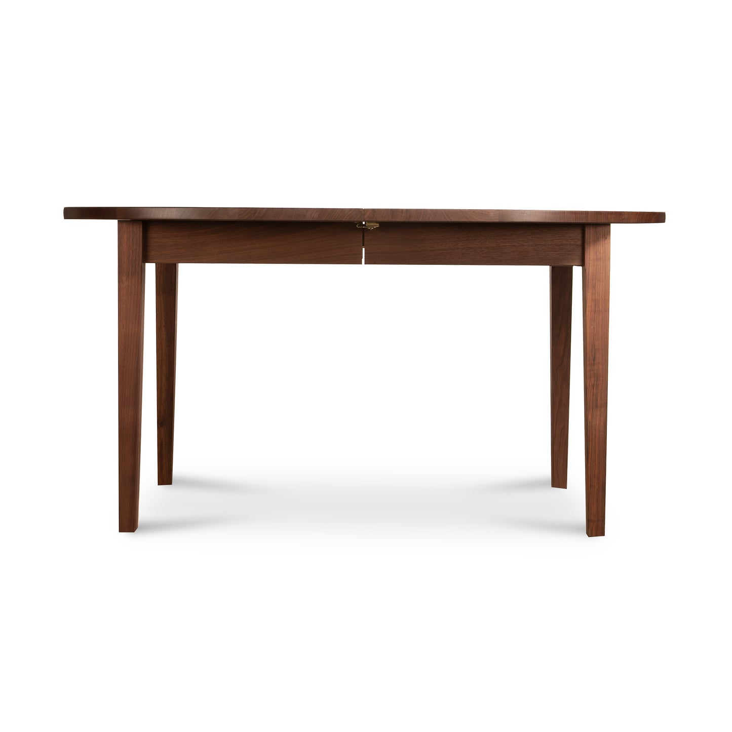 Vermont Shaker Oval Extension Dining Table by Maple Corner Woodworks, solid hardwood, four-leg design, visible table seam for leaf extension.