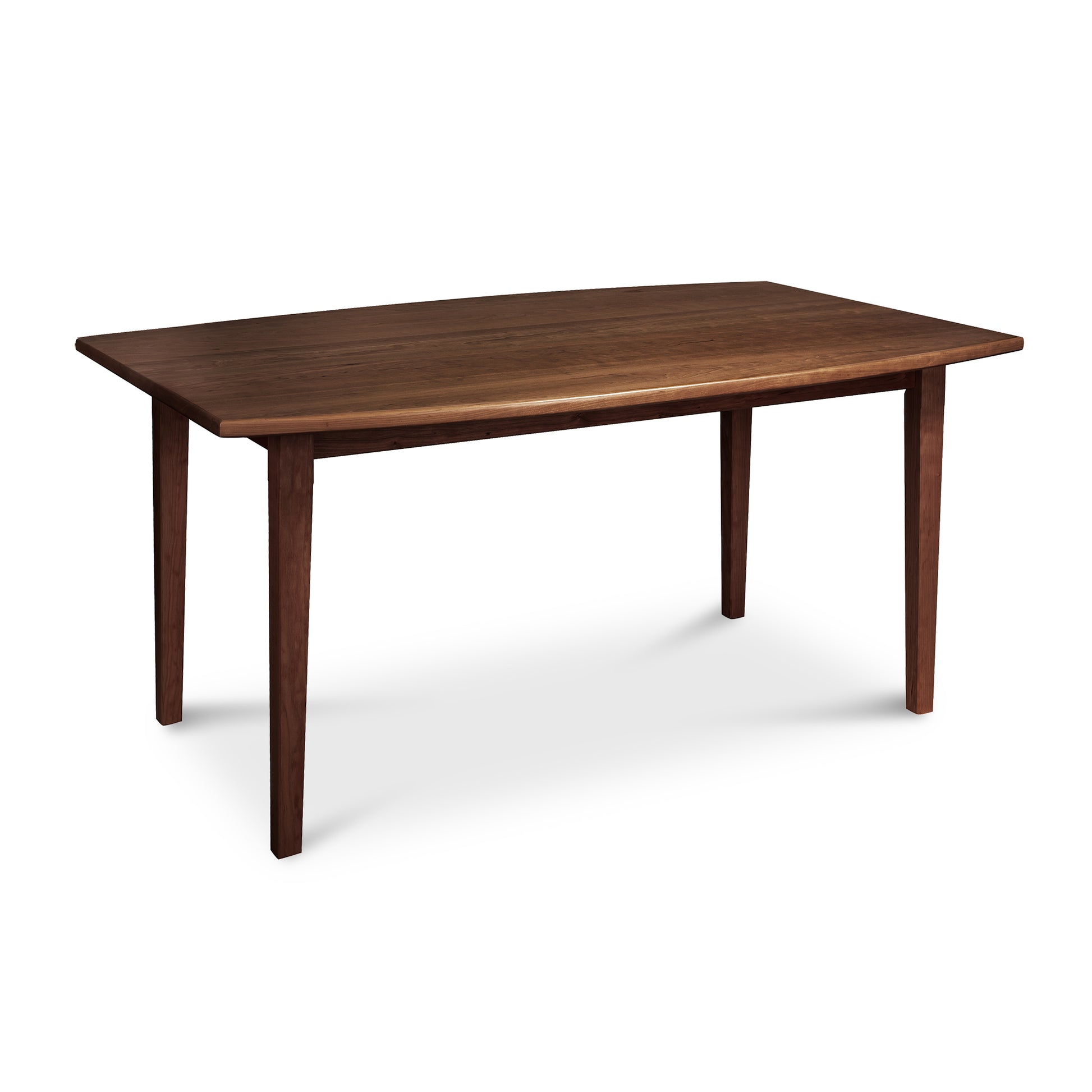 Vermont Shaker Boat Shaped Solid Top Dining Table by Maple Corner Woodworks, highlighting its four straight legs and gracefully angled design with timeless charm and exquisite craftsmanship