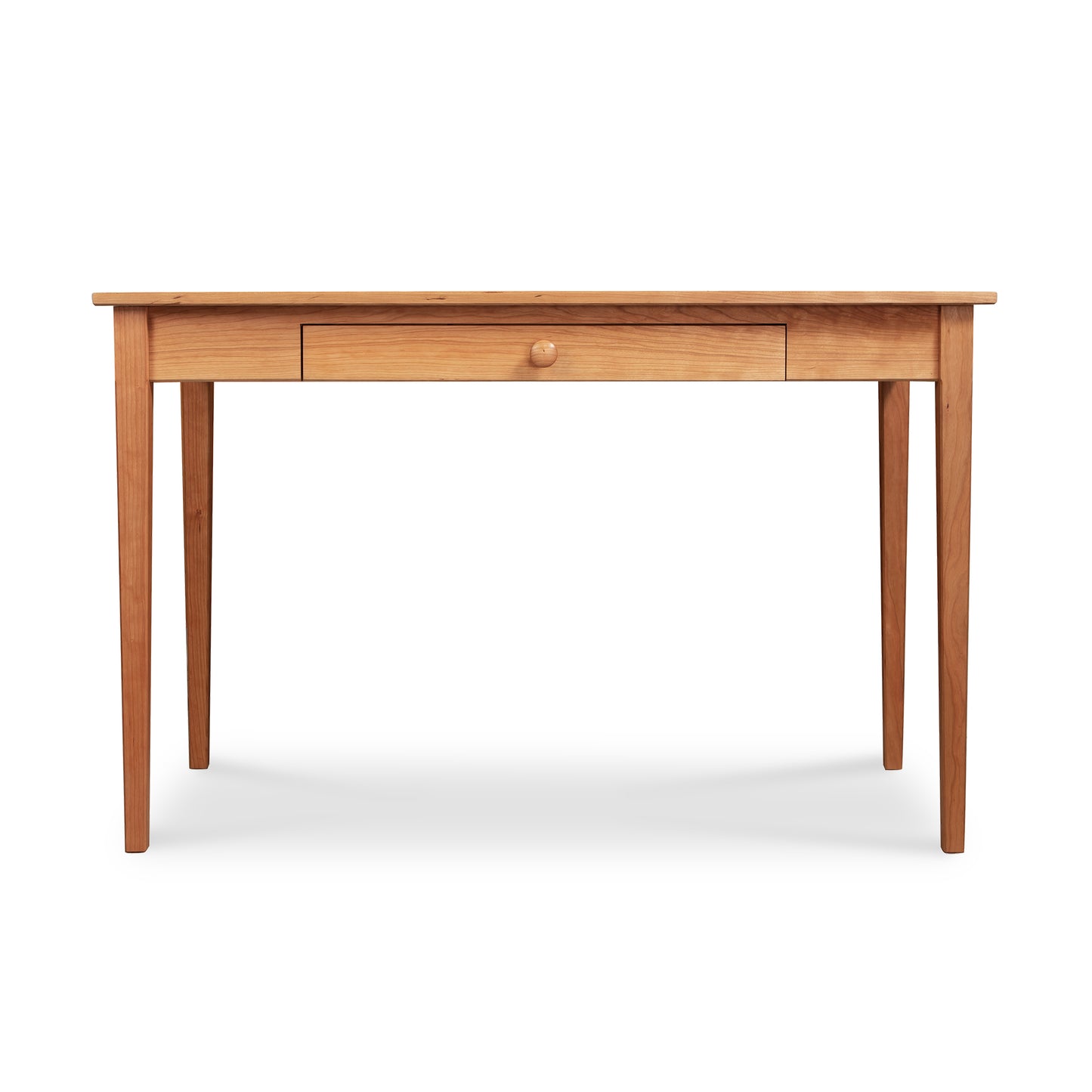 Maple Corner Woodworks Vermont Shaker Writing Desk crafted from solid wood with straight legs and a center drawer, showcasing fine American craftsmanship.