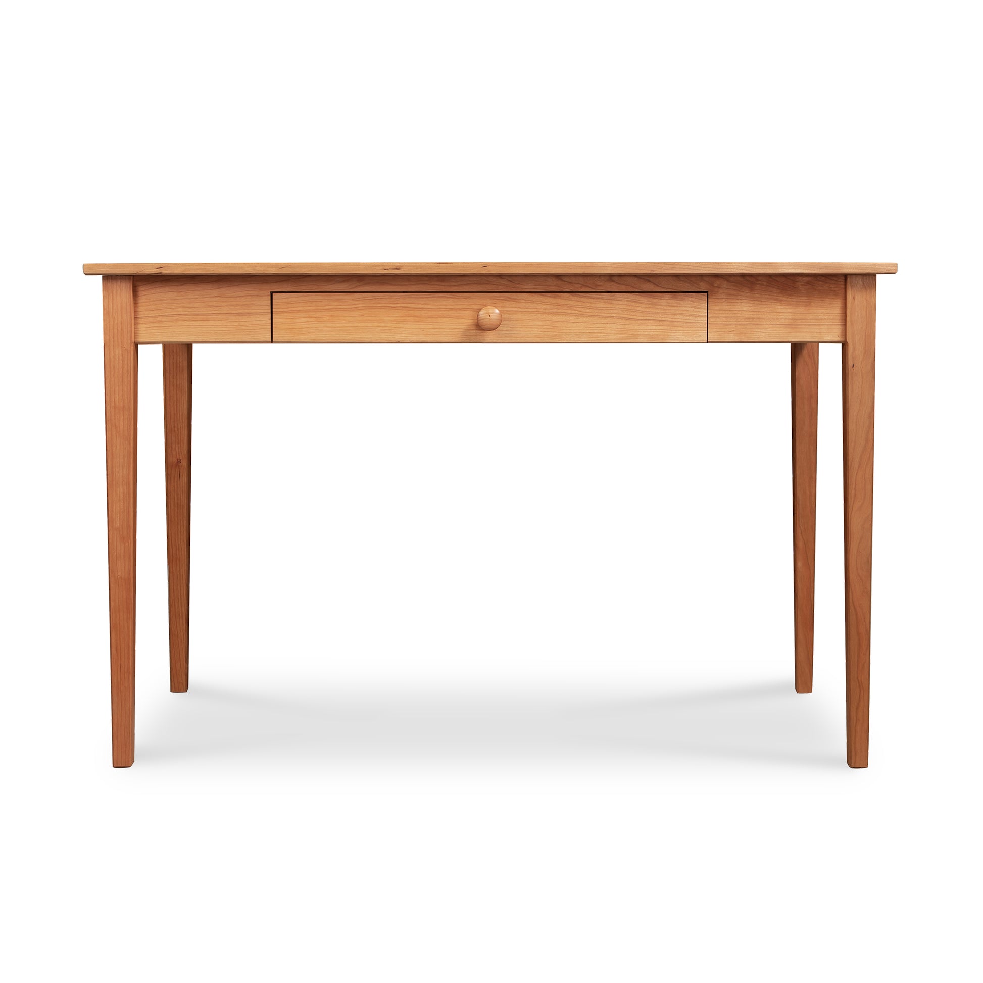 Maple Corner Woodworks Vermont Shaker Writing Desk crafted from solid wood with straight legs and a center drawer, showcasing fine American craftsmanship.