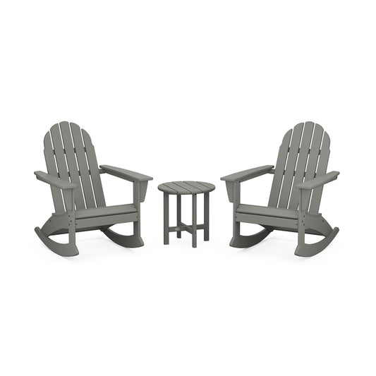 Gray POLYWOOD Vineyard 3-Piece Adirondack Rocking Chair Set.