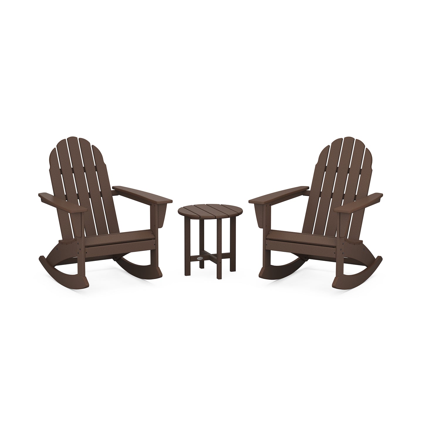 Brown POLYWOOD Vineyard 3-Piece Adirondack Rocking Chair Set.