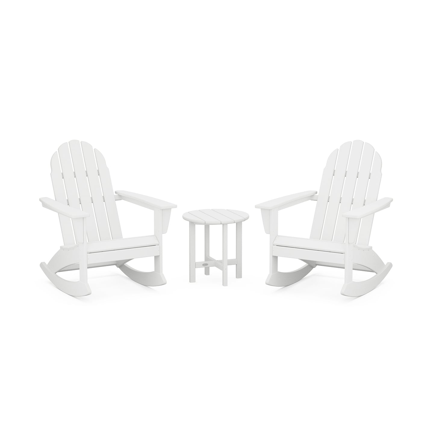 POLYWOOD Vineyard Adirondack Rocking Chair Set featuring three pieces in a classic design.