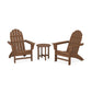 Two brown POLYWOOD Vineyard Adirondack chairs facing each other with a small round table in between, isolated on a white background.