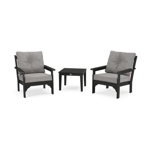 Two POLYWOOD Vineyard 3-Piece Deep Seating Sets with matching side tables set on a white background.