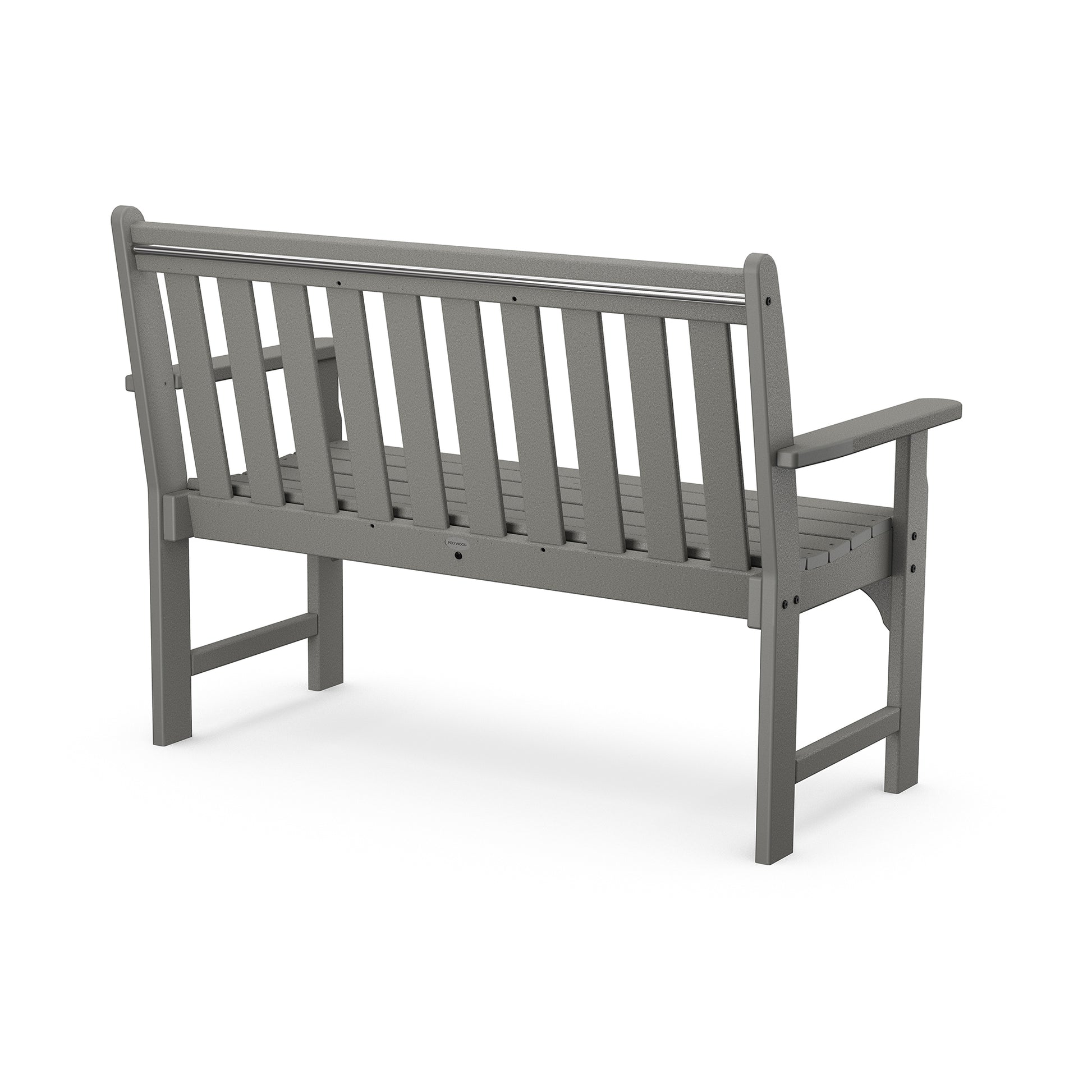 POLYWOOD Vineyard 48" Garden Bench in gray with distinct vertical slats on the backrest and armrests.