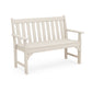 A simple beige POLYWOOD® Vineyard 48" Garden Bench with vertical slats on the backrest, a flat seat, and armrests on each side, shown against a white background.