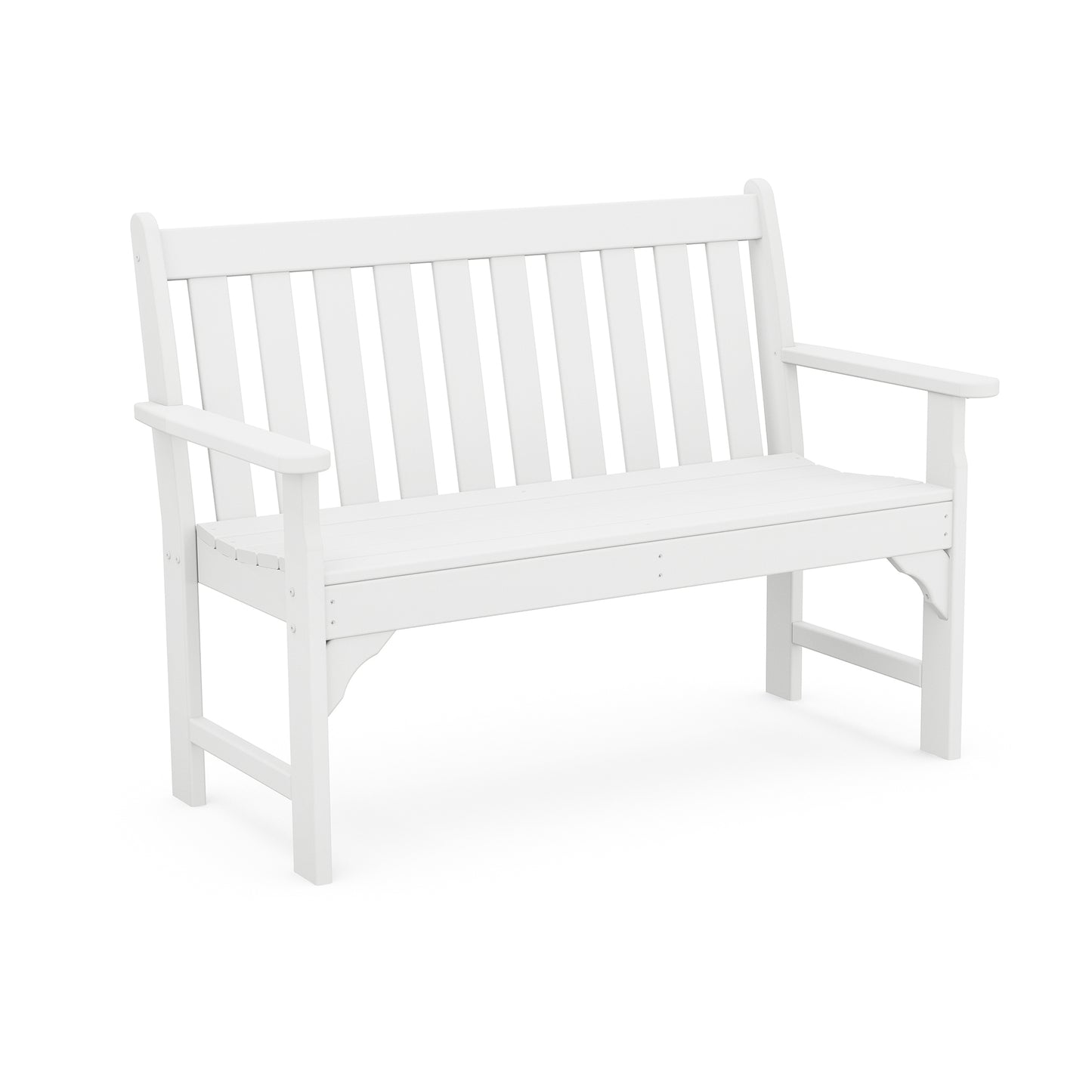 POLYWOOD Vineyard 48" Garden Bench featuring vertical slats and armrests.