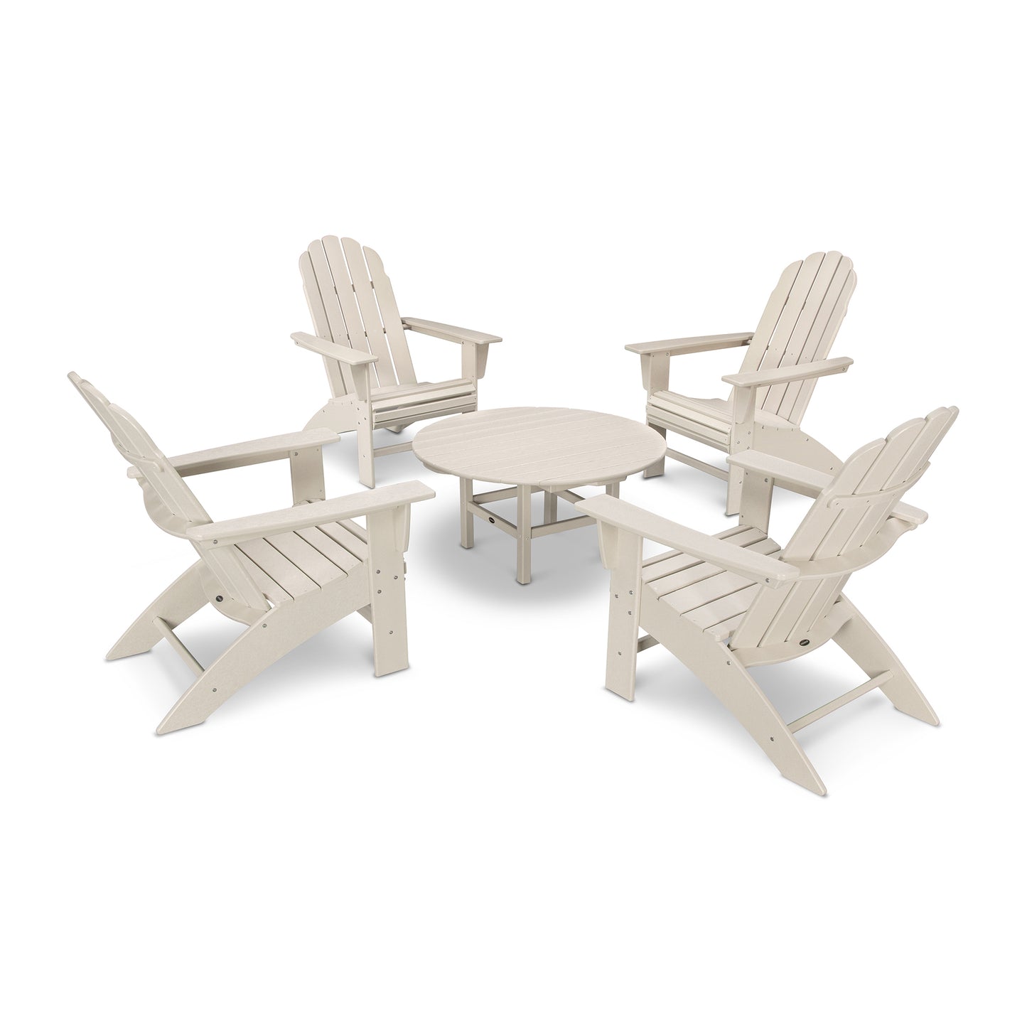 POLYWOOD Vineyard 5-Piece Oversized Adirondack Set with four stylish chairs and a matching round table.