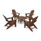 Four brown POLYWOOD Vineyard Adirondack chairs arranged around a small, round matching table on a plain white background. The chairs and table are made of POLYWOOD lumber with a slatted design.
