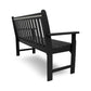 A black, modern POLYWOOD Vineyard 60" Garden Bench made of horizontal slats with a slightly slanted backrest, crafted from recycled plastic and isolated on a white background.