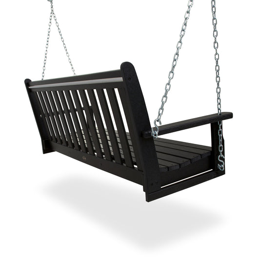 POLYWOOD Vineyard 60" Porch Swing with slatted wood design and metal chains.