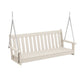 A white POLYWOOD® Vineyard 60" porch swing suspended by chains, shown against a white background. The swing features vertical slats on the back and a flat seat.