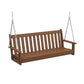 A brown POLYWOOD® Vineyard 60" porch swing suspended by chains on a plain white background.