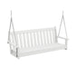 A white POLYWOOD® Vineyard 60" porch swing suspended by chains, featuring a slatted back and seat, with armrests on both sides, displayed against a white background.