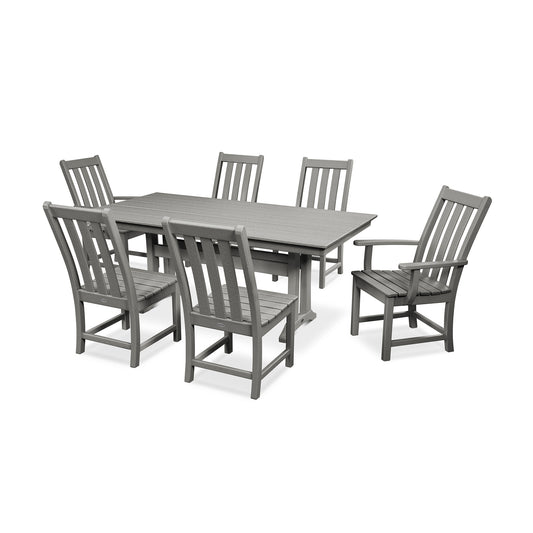 Gray POLYWOOD Vineyard outdoor dining set featuring six comfortable chairs and a sturdy rectangular table made from durable materials.