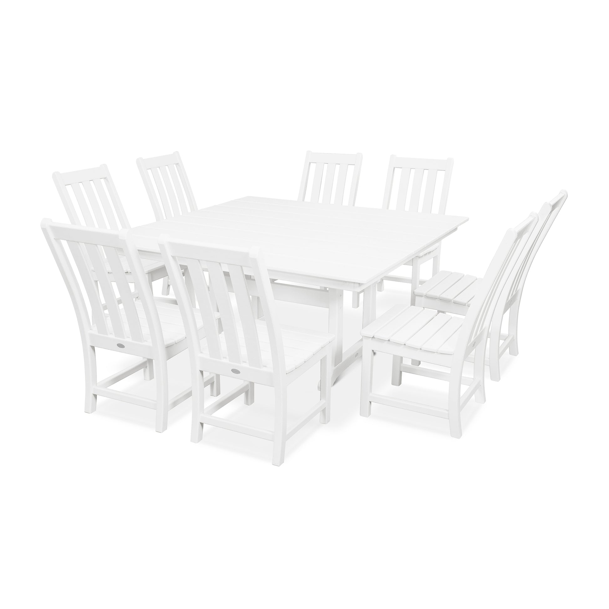 POLYWOOD Vineyard 9-Piece Dining Set featuring a sleek rectangular table and eight sophisticated dining chairs.