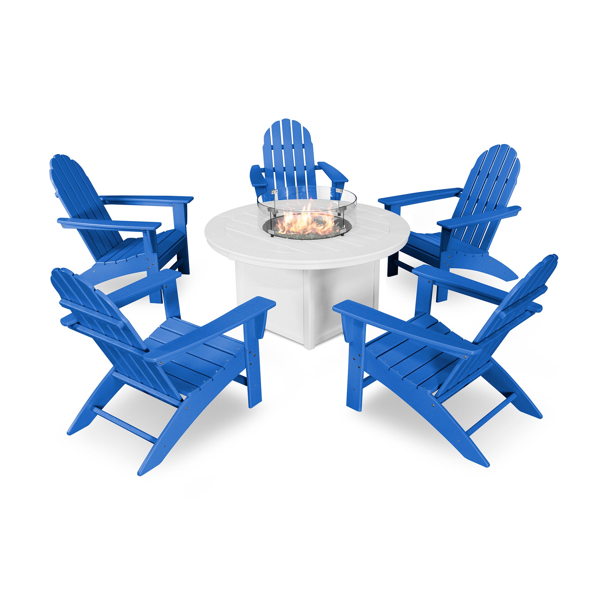 POLYWOOD Vineyard Adirondack 6-Piece Chat Set featuring a classic fire pit table.