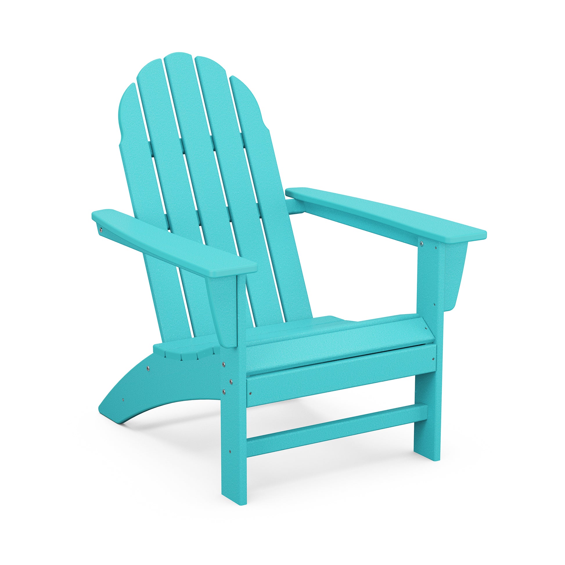 Turquoise POLYWOOD Vineyard Adirondack Chair with genuine lumber, wide armrests, and slatted backrest.