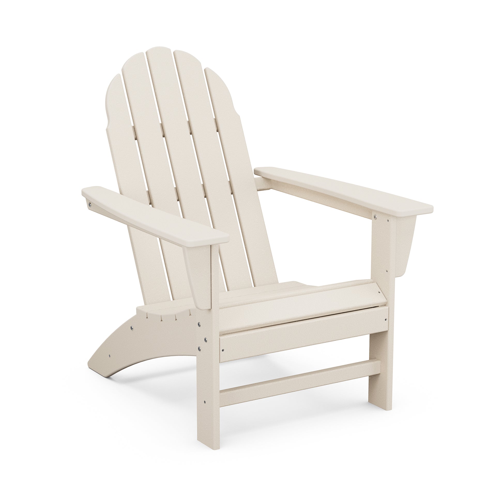 Beige POLYWOOD Vineyard Adirondack Chair featuring a slatted back and wide armrests.