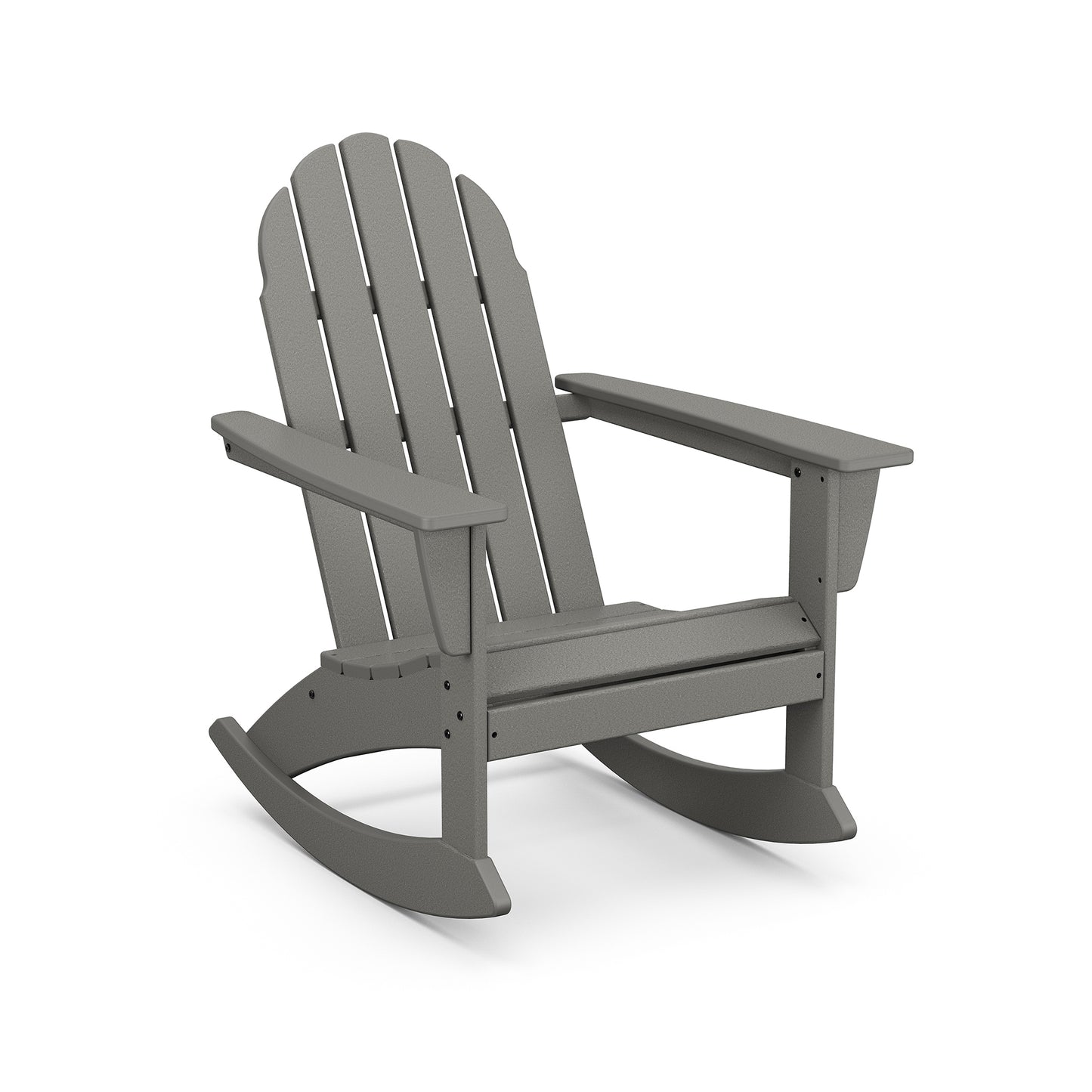 POLYWOOD Vineyard Adirondack Rocking Chair with ergonomic design, slatted back, and wide armrests.