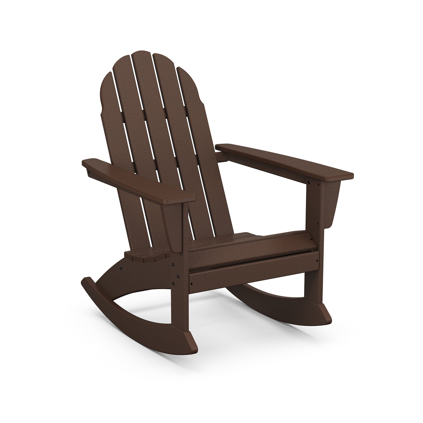 POLYWOOD Vineyard Adirondack Rocking Chair with wide armrests and slatted backrest for ergonomic outdoor seating.